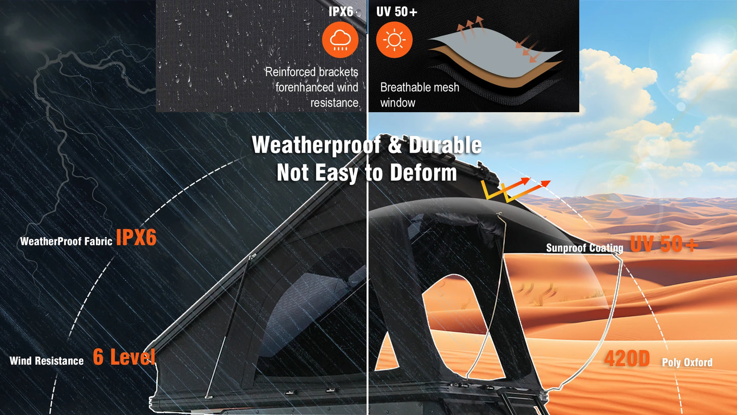 New Upgrade Automatic Rooftop Tent Durable 4-Sided Window With Sturdy Aluminium Roof Top Pop-Up Triangle Hard Shell For Camping