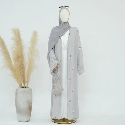 Flower Open Abaya Kimono Embroidery Muslim Abayas for Women Dubai Luxury Turkey Kaftan Hijab Robe Ramadan Eid Islamic Clothing