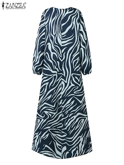 ZANZEA Women Vintage Floral Printed Muslim Dresses Fashion Long Sleeve Casual Maxi Dress Islamic Clothing Abaya Vestido Kaftan