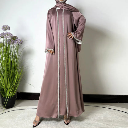 Diamonds Decorations High Quality Shiny Satin Abaya Set for Women, Sleeveless Dress, Satin Shawl Scarf, Muslim Outfit, Ramadan