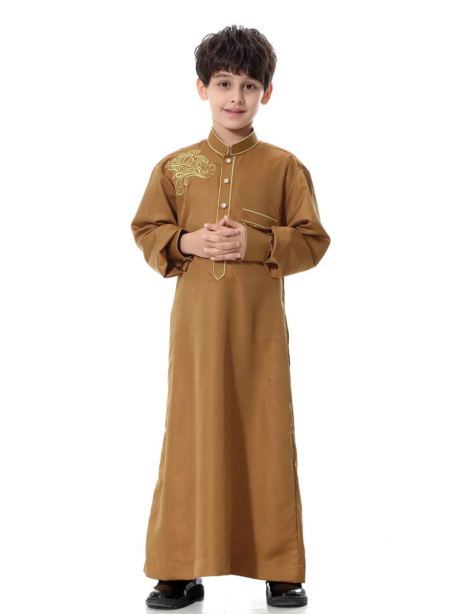 Arab Muslim Kids Boy Jubba Thobe Abaya Kimono Long Dress Caftan for Children Islamic Clothing Long Robes Dress Dubai Arab