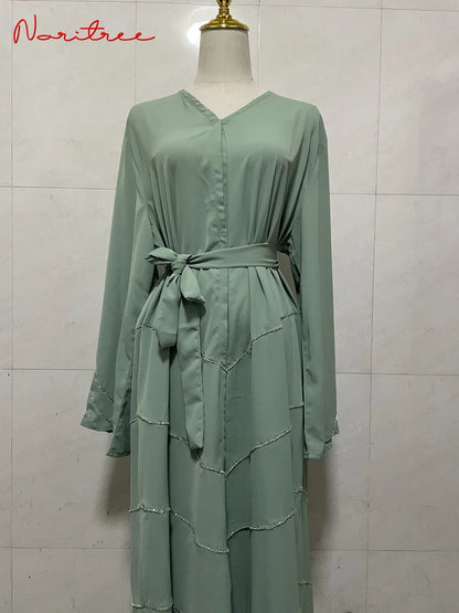 Hand made diamond beading Ramadan Eid Muslim dress long abayas robe fancy maxi French stylish modest Islamic wy1368 G1665