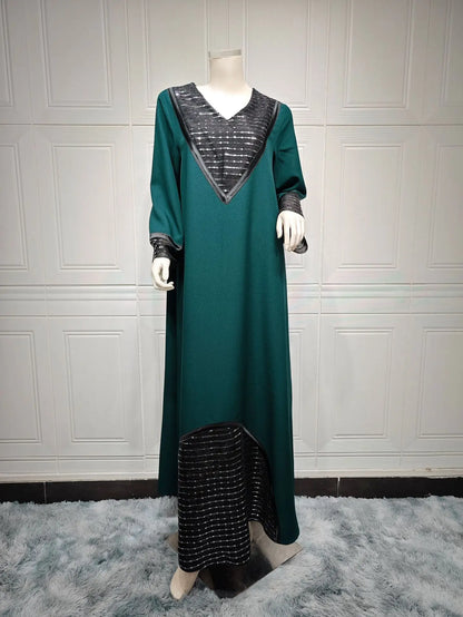 Sequins Abaya Dubai Luxury High Class Dark Green Chiffon Kaftan Party Ladies Long Sleeves Muslim Girl Dress