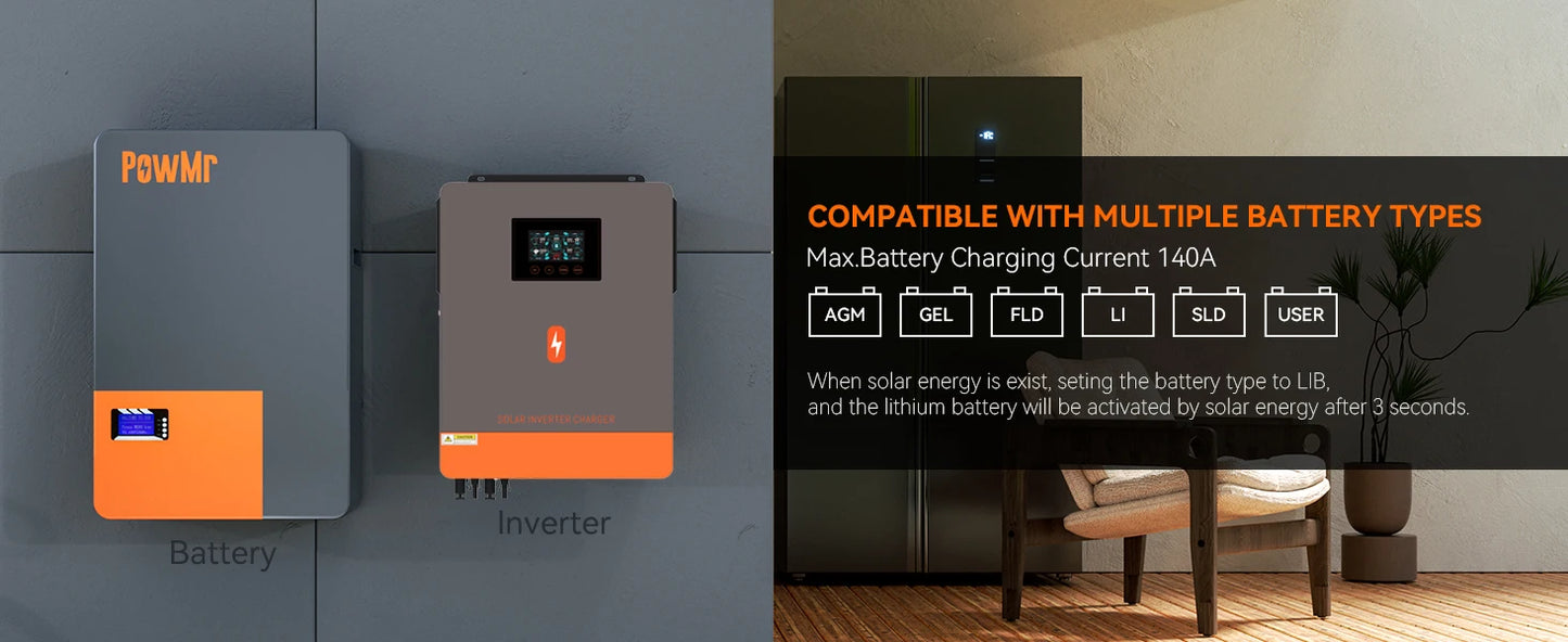 EU Stock 10.2KW 2MPPT Solar Power Inverter 48V 230V AC On/Off-Grid Built 160A MPPT Solar Charger Support Lifepo4 Pure Sine Wave
