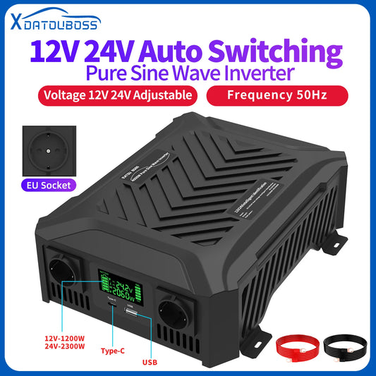 DATOU BOSS Pure Sine Wave Inverter 12v 24v 1200w 2300w Two Voltages Support dc ac Inverter 12v to 220v EU Peak Power 4000W