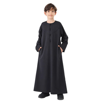 Muslim Saudi Kids Boys Dishdasha Long Sleeve Robe Thobe Dubai Islamic Abaya Middle East Arab Clothing Child Dress Kaftan Caftans