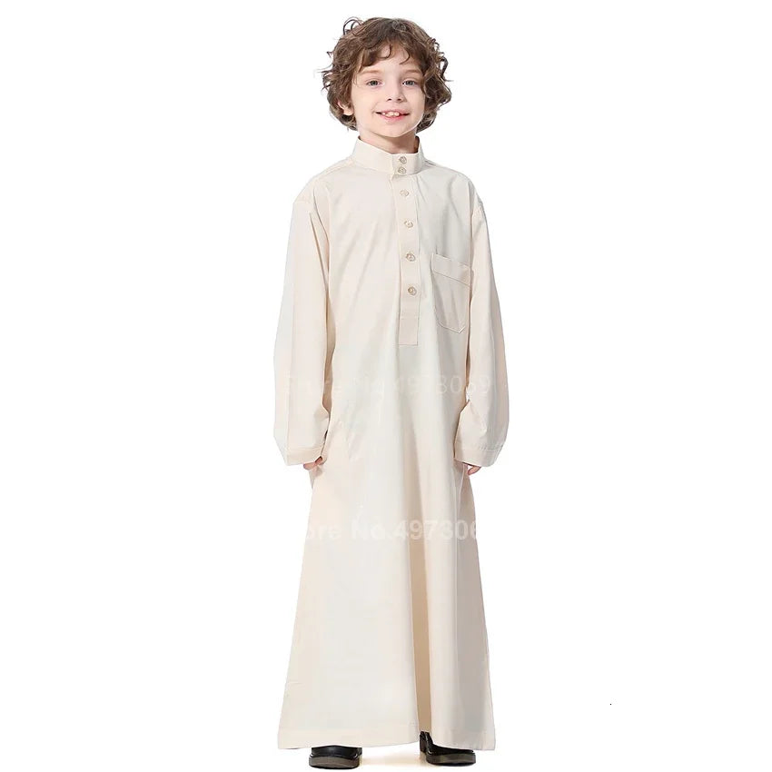 Muslim Robe Teenager Kids Saudi Arabia Pakistan Boy Thobe Middle East Full Sleeve Jubba Islamic Clothing Men Party Thobe Kaftan