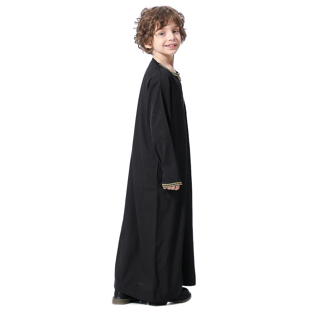 Muslim Saudi Arab Boys Robe Dishdasha Kids Abaya Kaftan Prayer Islam Clothing Long Sleeve Thobe Middle East Teenage Dress Dubai