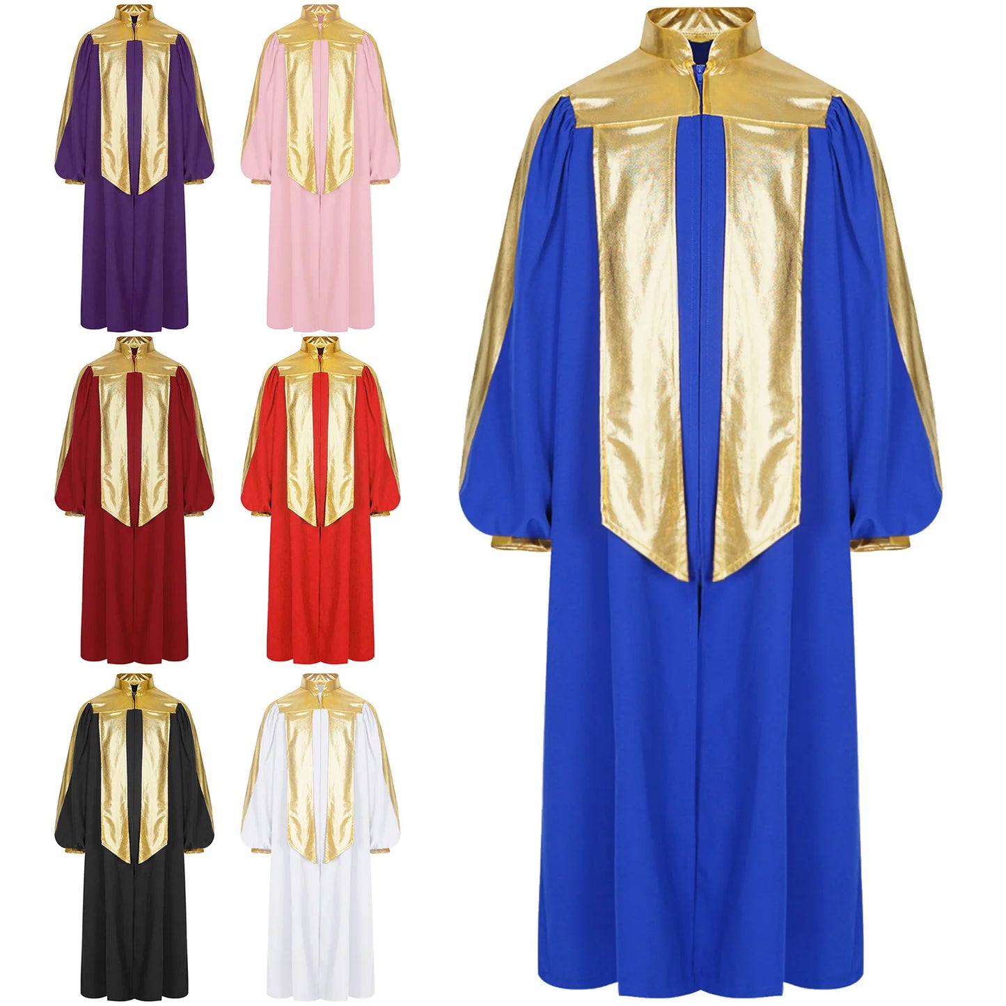 Halloween Kids Thobe for Muslim Boys Girl Metallic Contrast Color Arab Tobes Long Sleeve with Zipper Worship Dance Abaya Clothes