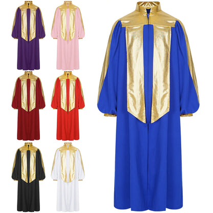 Halloween Kids Thobe for Muslim Boys Girl Metallic Contrast Color Arab Tobes Long Sleeve with Zipper Worship Dance Abaya Clothes