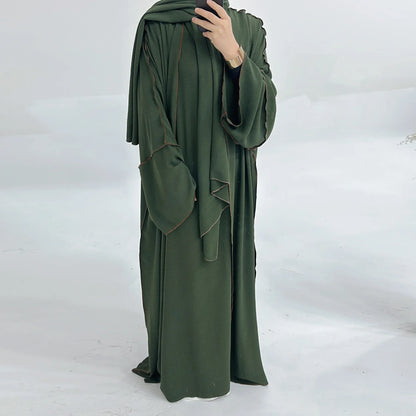 Turkey Dubai Abayas Muslim Set Cardigan Inner Lap and Turban Muslim Long Robes Three-piece Muslim Open Abayas for Women Dress
