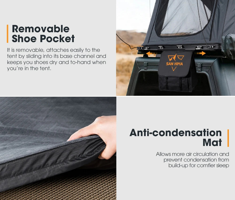 SAN HIMA Quick Set Up Waterproof Car Camping Hardshell Rooftop Tent 2 Person Hard Shell Roof Top Tent for 4WD 4x4 Off-road