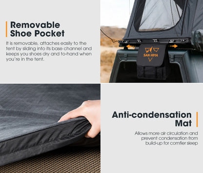 SAN HIMA Quick Set Up Waterproof Car Camping Hardshell Rooftop Tent 2 Person Hard Shell Roof Top Tent for 4WD 4x4 Off-road
