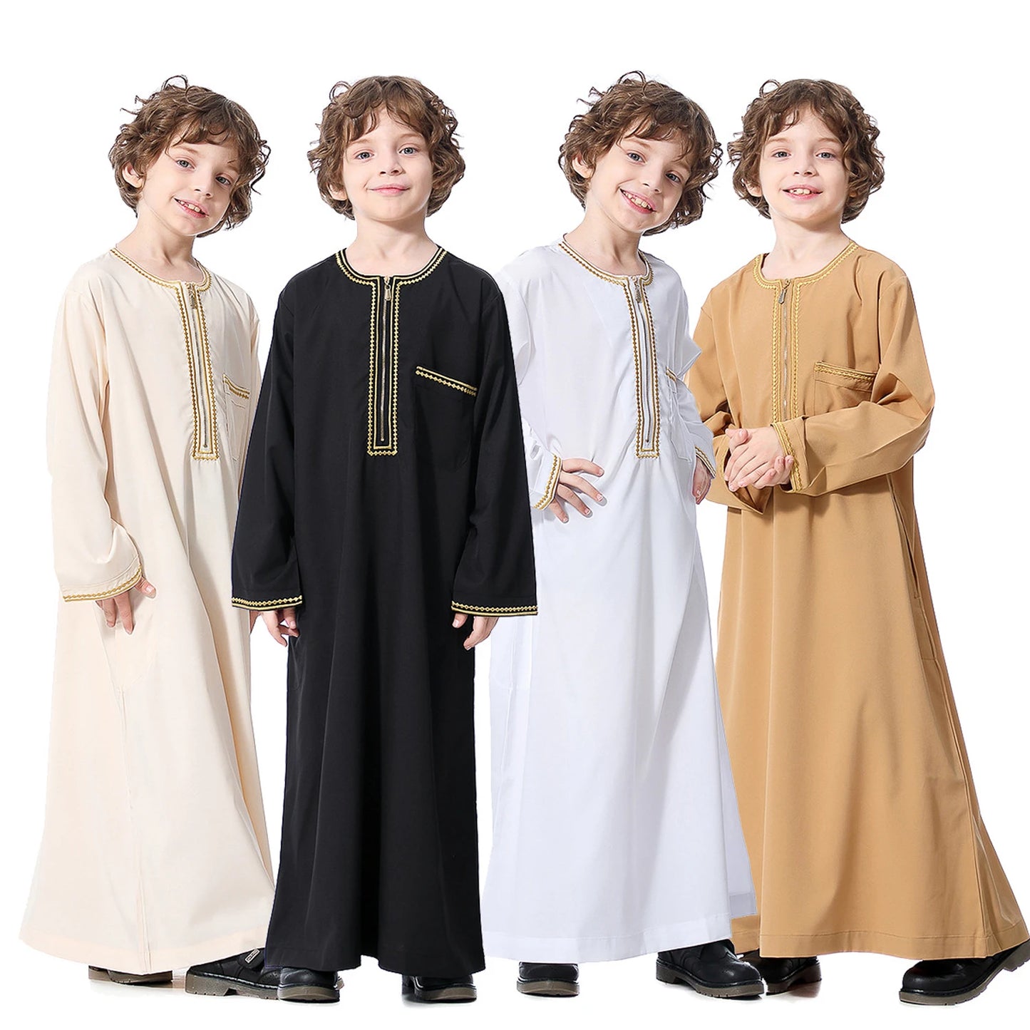 Muslim Saudi Arab Boys Robe Dishdasha Kids Abaya Kaftan Prayer Islam Clothing Long Sleeve Thobe Middle East Teenage Dress Dubai