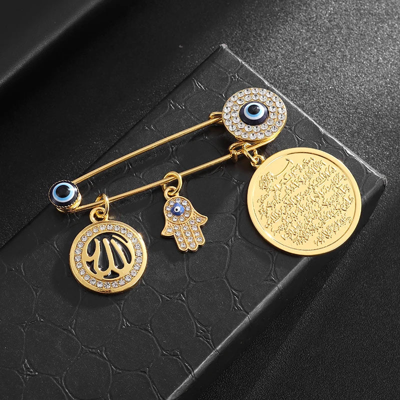 Exquisite Shiny Zircon Islamic Muslim Allah Brooch Arabian Religious Evil Eye Brooch Men Women Popular Clothing Matching Gifts
