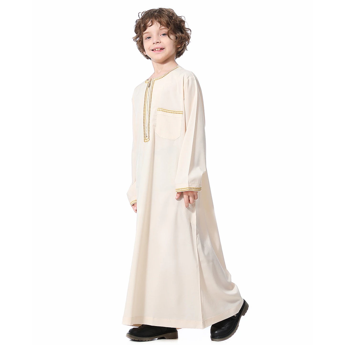 Muslim Saudi Arab Boys Robe Dishdasha Kids Abaya Kaftan Prayer Islam Clothing Long Sleeve Thobe Middle East Teenage Dress Dubai