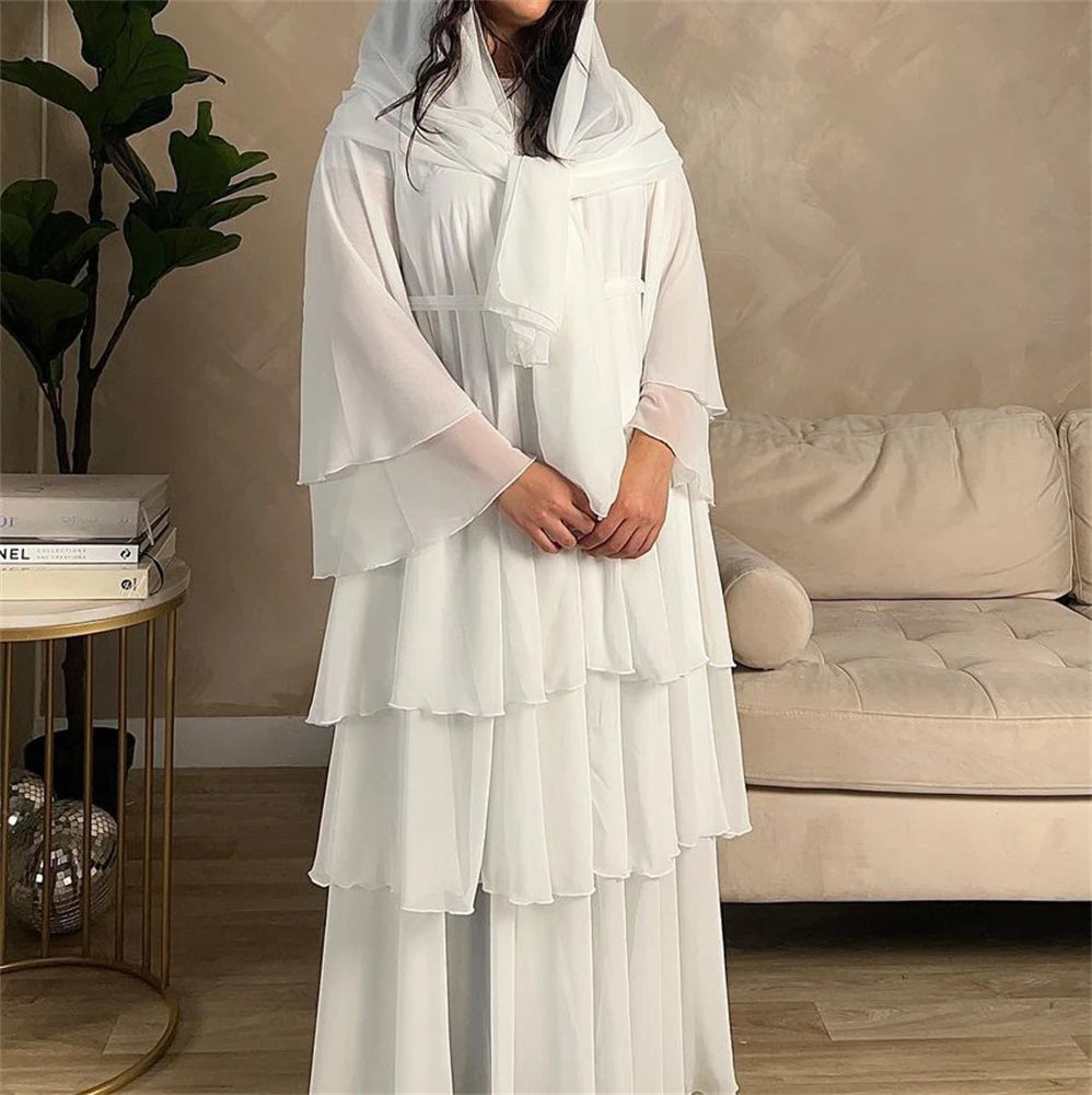 Summer Modest Kaftan Hijab Dresses For Women Kids Open Chiffon Khimar Kimono Abaya Dubai Luxury Muslim Sets Islam Kebaya Damen