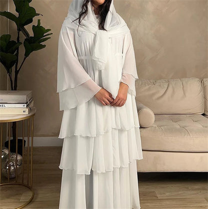 Summer Modest Kaftan Hijab Dresses For Women Kids Open Chiffon Khimar Kimono Abaya Dubai Luxury Muslim Sets Islam Kebaya Damen