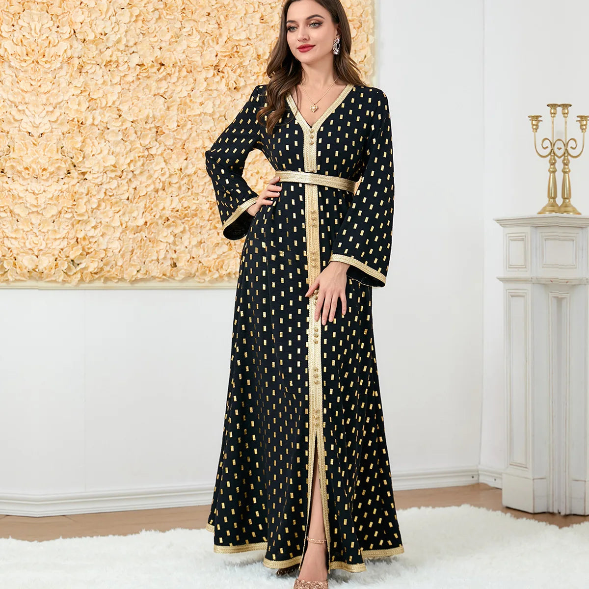 Abaya Muslim Maxi Long Sleeve Dress With Cap Women Diamond Arab Dubai Islamic Clothing Autumn New Loose Casual Turkey Robe