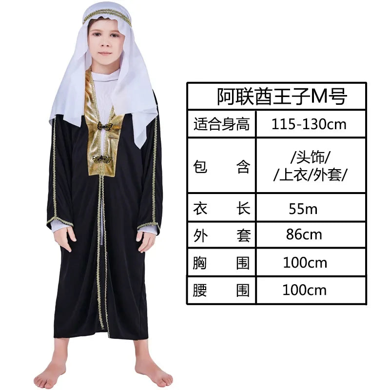 Kids Arab Arabian Costume Middle East Costume Robe Boy Child Prince Clothes Halloween Carnival Cosplay Children Muslim Costumes