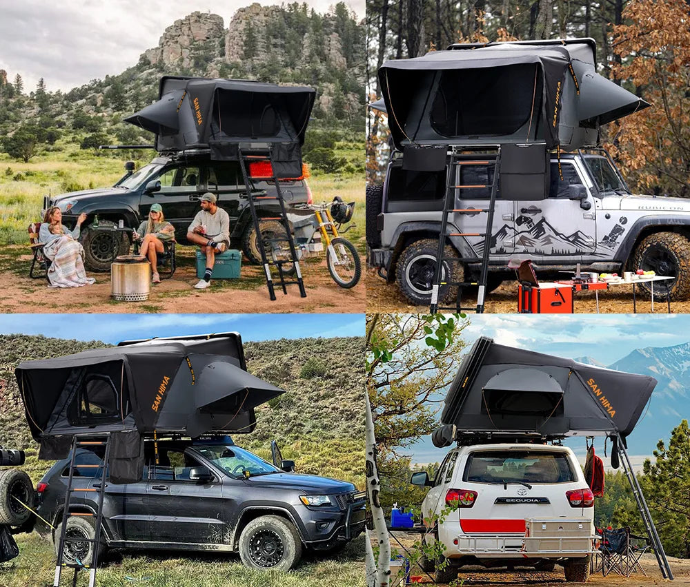 SAN HIMA UV Resistant Waterproof 4 Person Hard Shell Roof Top Tent ABS Clamshell Hardshell Car Rooftop Tent For 4x4 Camping