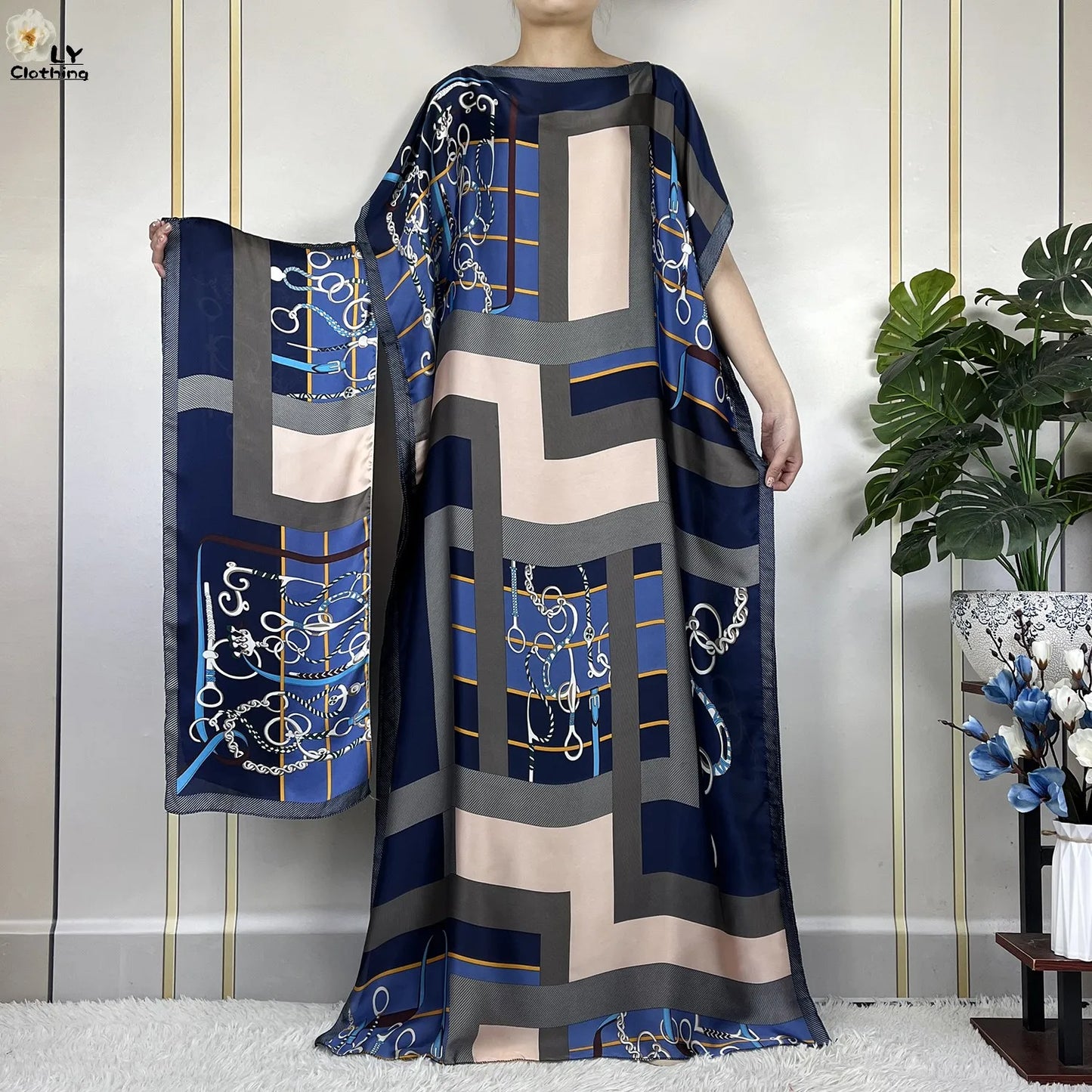 Muslim Abayas For Women 2023 New Fashion Printed Silk Soft Loose Femme Elegant Robe African Maxi Party Dresses With Belt Turban