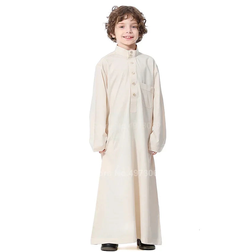 Muslim Robe Teenager Kids Saudi Arabia Pakistan Boy Middle East Full Sleeve Jubba Islamic Clothing Men Party Thobe Kaf M13