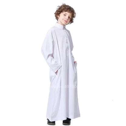 Muslim Robe Teenager Kids Saudi Arabia Pakistan Boy Thobe Middle East Full Sleeve Jubba Islamic Clothing Men Party Thobe Kaftan