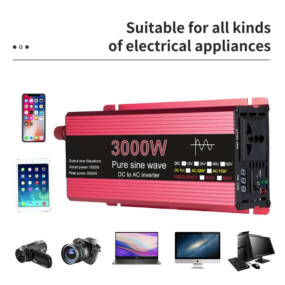 Pure Sine Wave Inverter DC 12V/24V To AC 110V/220V 1000W 1600W 2000W 2200W Portable Power Bank Converter Solar Inverter