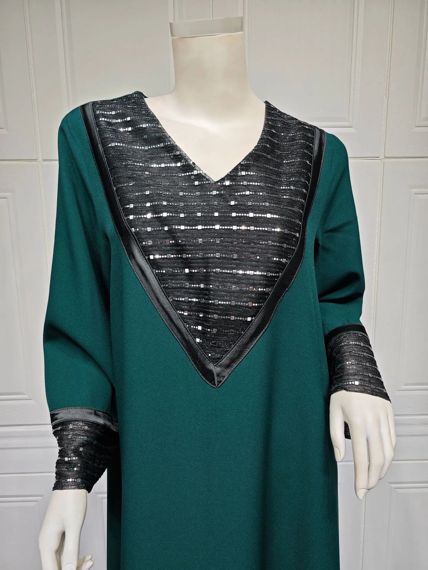 Sequins Abaya Dubai Luxury High Class Dark Green Chiffon Kaftan Party Ladies Long Sleeves Muslim Girl Dress