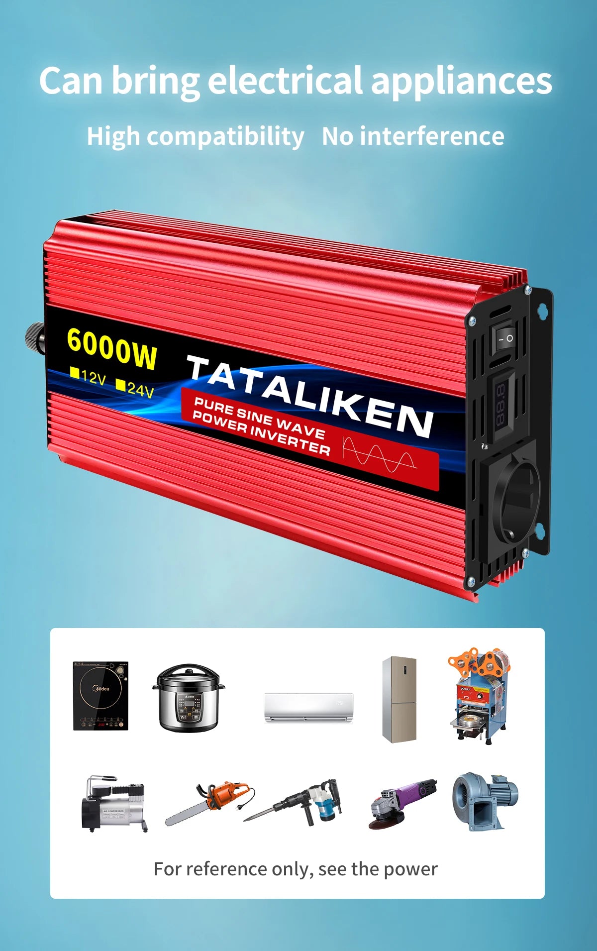 Pure Sine Wave Inverter 1600W/2200W/3000W/4000W DC 12V/24V to AC 220V 50hz Power Inverter Charger Converter Adapter EU Socket