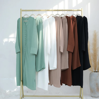 2PCS Muslim Women Button Long Sleeve Tops Dress Pants Set Dubai Abaya Turkey Kaftan Arabic Outfits Eid Ramadan Islam Clothing