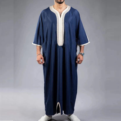 New 2025 Men Arab Muslim Fashion Islamic Clothing Men Embroidered Jubba Thobes Homme Moroccan Kaftan Eid Prayer Long Robe Dress