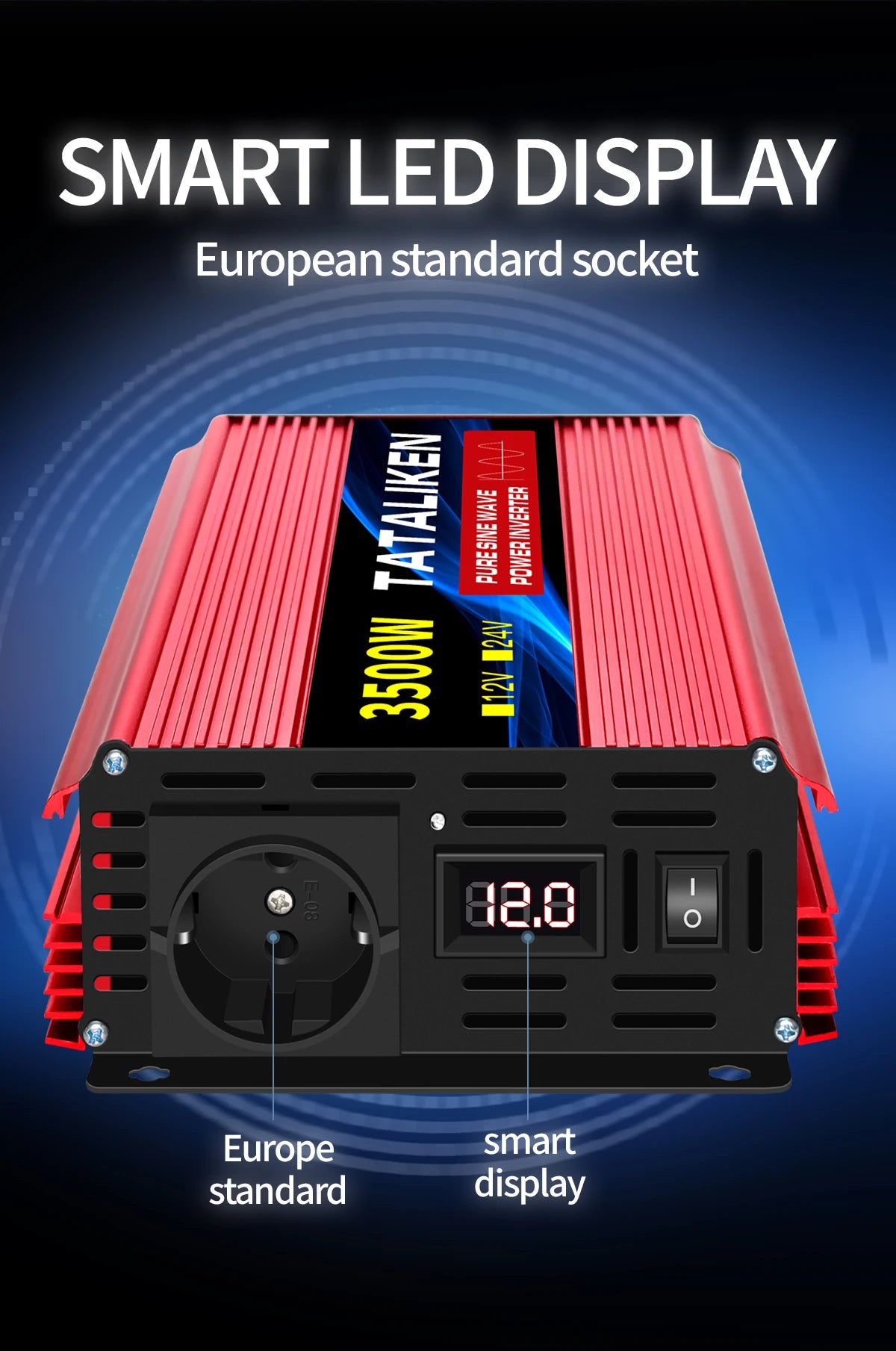 Pure Sine Wave Inverter 1600W/2200W/3000W/4000W DC 12V/24V to AC 220V 50hz Power Inverter Charger Converter Adapter EU Socket