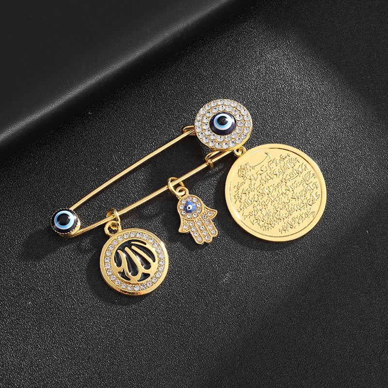 Exquisite Shiny Zircon Islamic Muslim Allah Brooch Arabian Religious Evil Eye Brooch Men Women Popular Clothing Matching Gifts