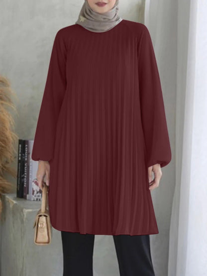Fashion Women Long Sleeve Pleated Tops ZANZEA Autumn Muslim Blouse Long Shirt Ramadan Abaya Turkey Kaftan Solid IsIamic Clothing