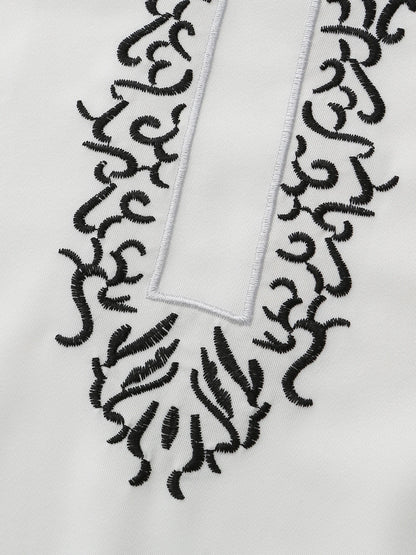 2024 New Men's Luxury White Muslim Moroccan Style Abaya Classic Embroidered Long Sleeve Formal Wear Islamic Arabic Thobe