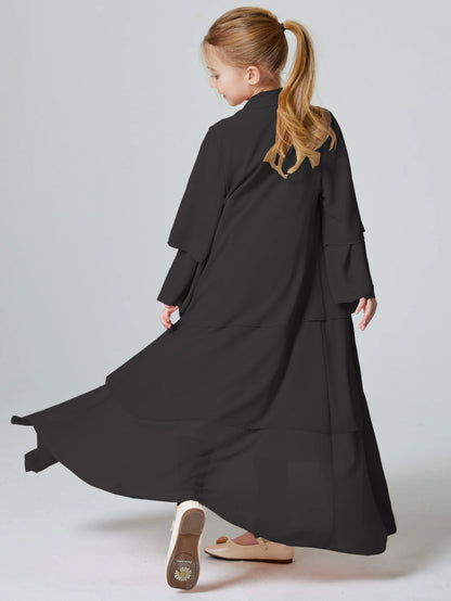 Ramadan Kebaya Muslim Girls Abaya 3 Layered Chiffon Kids Abaya Dress Open Front   Outerwear (Without Hijab)