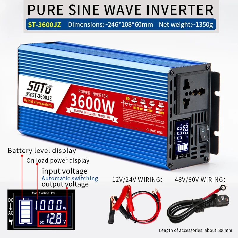 pure sine wave inverter 12V to 220V 1600W 2200W 3000W 4000W DC to AC voltage converter 12 220 mini-car power supply