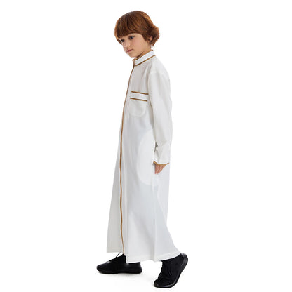 Saudi Dubai Turkey Front Zipper Abayas For Kids Boys Muslim Clothing Children Jubba Thobe Kaftan Full Cover Robe Dress TH882