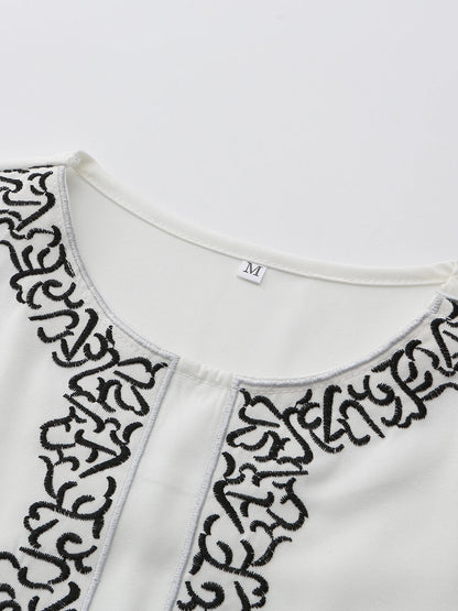 2024 New Men's Luxury White Muslim Moroccan Style Abaya Classic Embroidered Long Sleeve Formal Wear Islamic Arabic Thobe