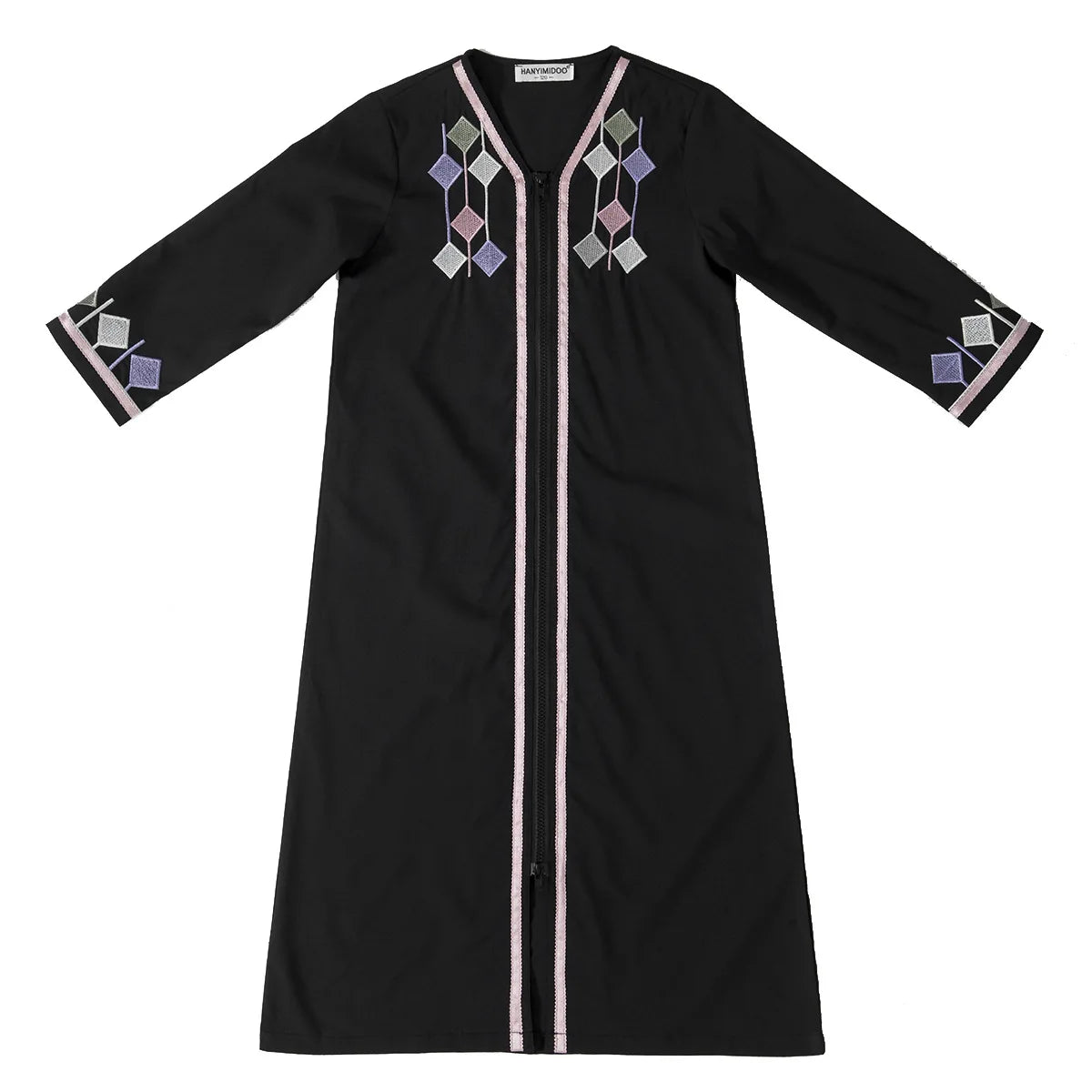 New Muslim Kids Girls Zipper Front Open Abaya Morocco Kaftan Islamic Child Clothes Eid Ramadan Jalabiya Arabic Robe Caftan Dress