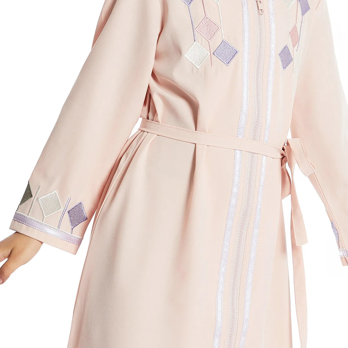 New Muslim Kids Girls Zipper Front Open Abaya Morocco Kaftan Islamic Child Clothes Eid Ramadan Jalabiya Arabic Robe Caftan Dress