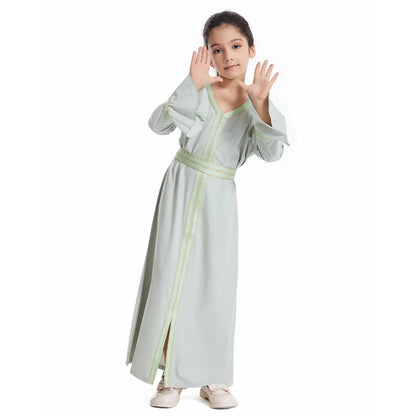 Kids Muslim Girls Abaya Prayer Long Maxi Dress Turkey Kaftan Arab Robe Dubai Islam Morocco Eid Party Ramadan Holiday Gown Caftan