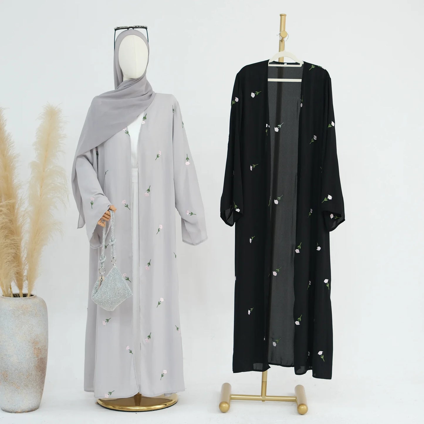 Flower Open Abaya Kimono Embroidery Muslim Abayas for Women Dubai Luxury Turkey Kaftan Hijab Robe Ramadan Eid Islamic Clothing