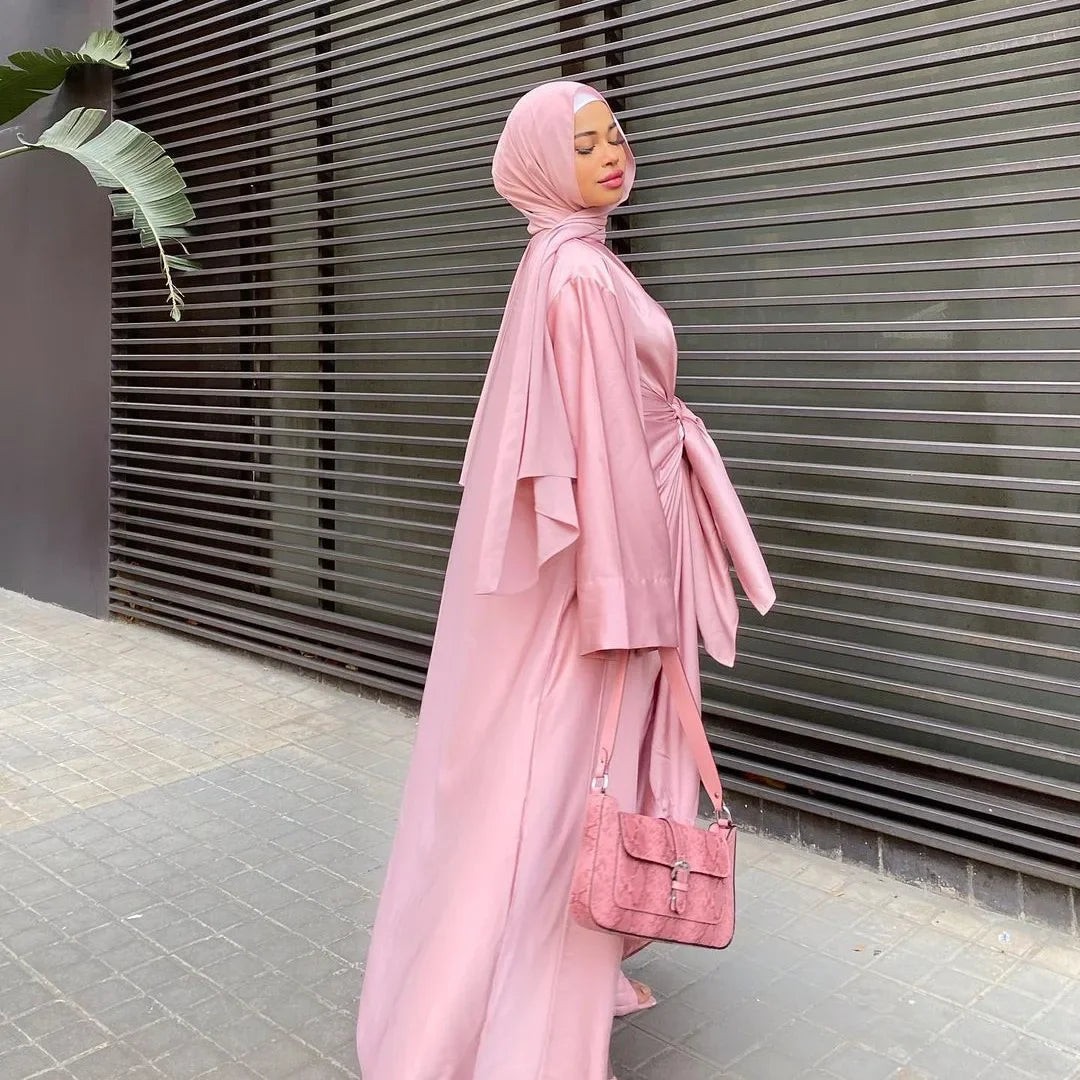 Latest fashionable modest 2 piece set Dubai Abaya design for Muslim Women Abaya Dress of Ethnic Clothing