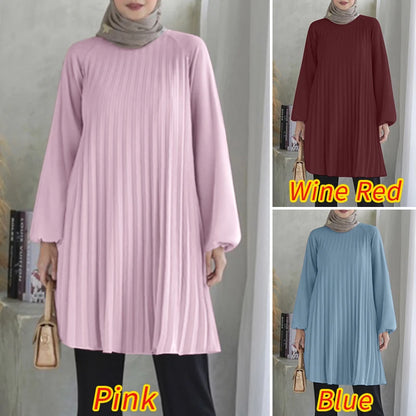 Fashion Women Long Sleeve Pleated Tops ZANZEA Autumn Muslim Blouse Long Shirt Ramadan Abaya Turkey Kaftan Solid IsIamic Clothing