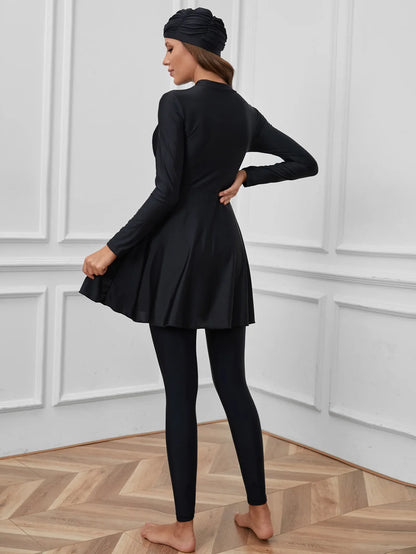 3 Pieces Women Muslim Swimwear Modest Hijab Long Sleeves Sport Swimsuit Islamic Burkini Beach Wear Dress Bathing Suit 2025 Mujer
