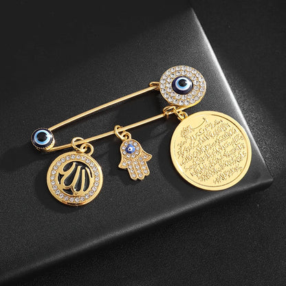 Exquisite Shiny Zircon Islamic Muslim Allah Brooch Arabian Religious Evil Eye Brooch Men Women Popular Clothing Matching Gifts
