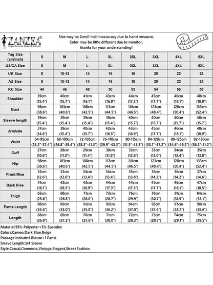 2024 ZANZEA Women Vintage Muslim Sets 2PCS Summer Islamic Clothing Eid Mubarek Ramadan Outifits Patchwork Blouse Trousers Suits